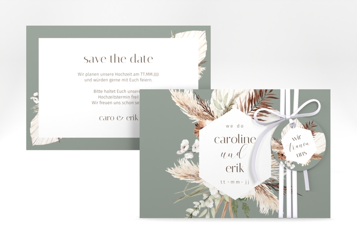 Save the Date-Karte Bohemian A6 Karte quer gruen hochglanz