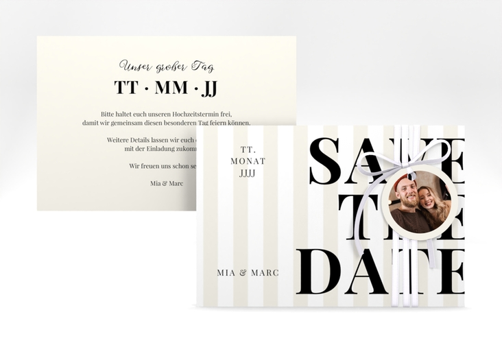 Save the Date-Karte Streifen A6 Karte quer beige hochglanz