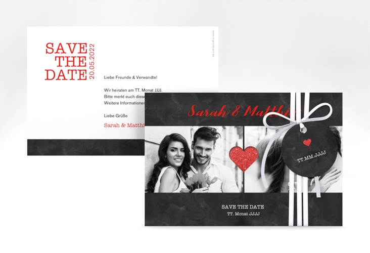Save the Date-Karte Sparkly A6 Karte quer rot hochglanz