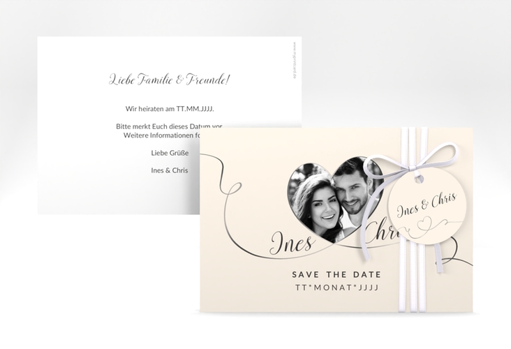 Save the Date-Karte Hochzeit Dolce A6 Karte quer beige hochglanz