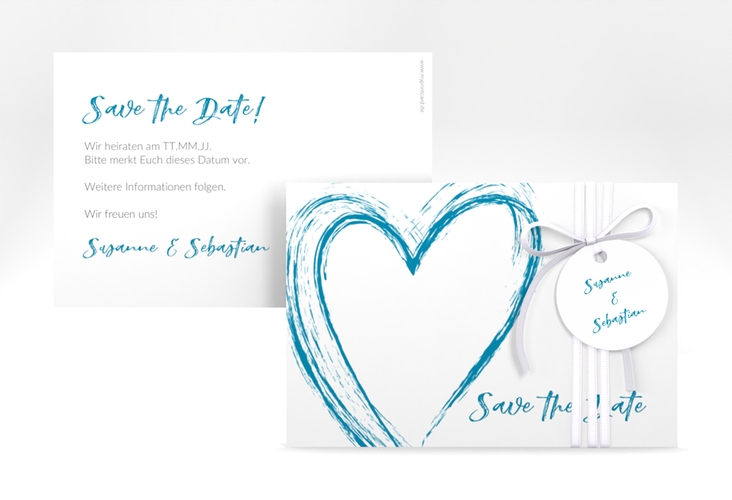 Save the Date-Karte Liebe A6 Karte quer tuerkis hochglanz