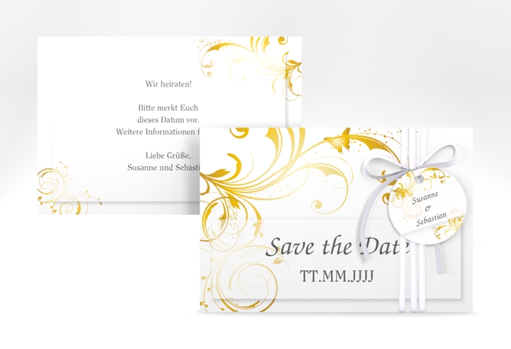Save the Date-Karte Hochzeit Palma A6 Karte quer gold hochglanz