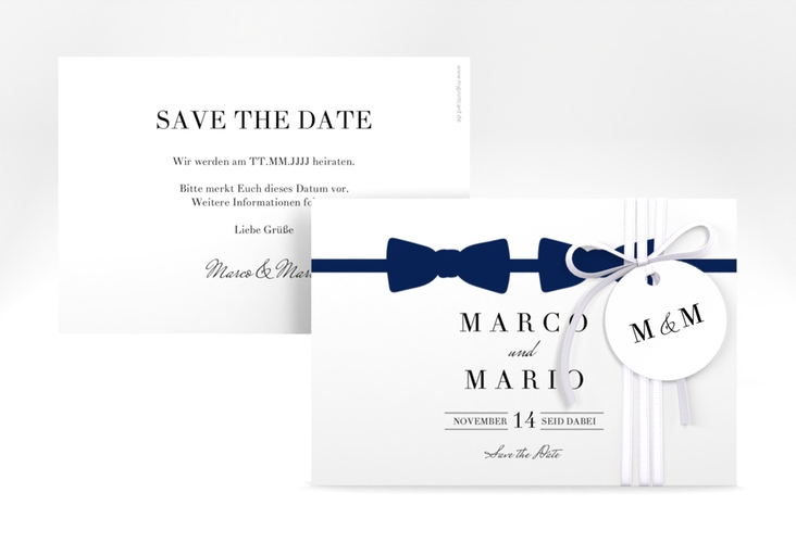 Save the Date-Karte Suits A6 Karte quer blau hochglanz