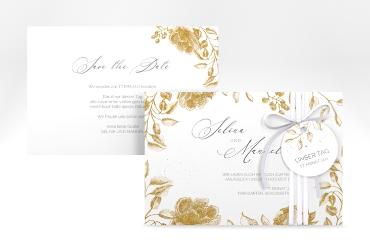 Save the Date-Karte Blattgold A6 Karte quer gold