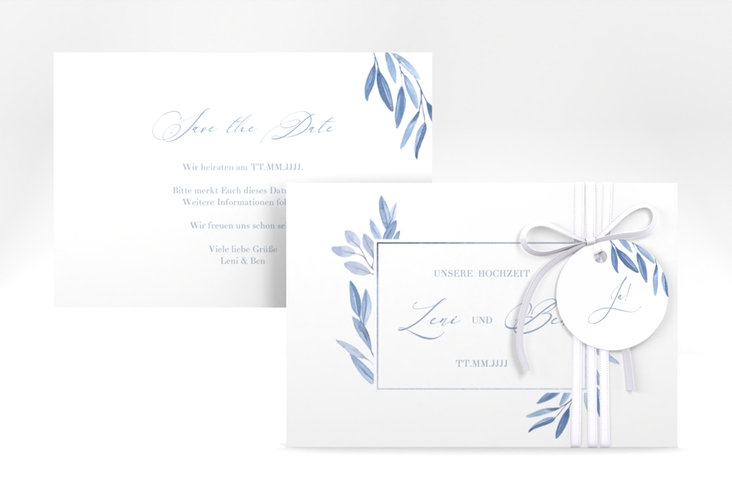 Save the Date-Karte Classicblue A6 Karte quer weiss hochglanz