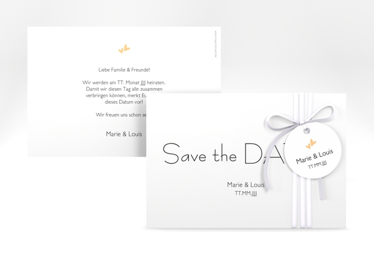 Save the Date-Karte Hochzeit Twohearts A6 Karte quer beige hochglanz