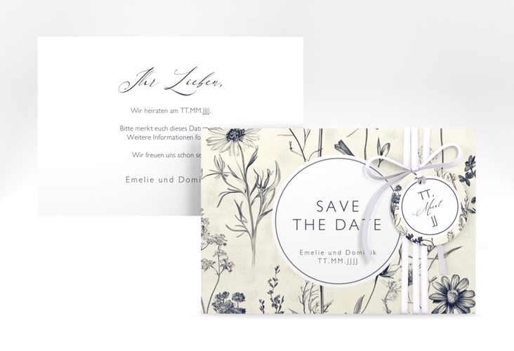 Save the Date-Karte Chinoiserie A6 Karte quer beige hochglanz