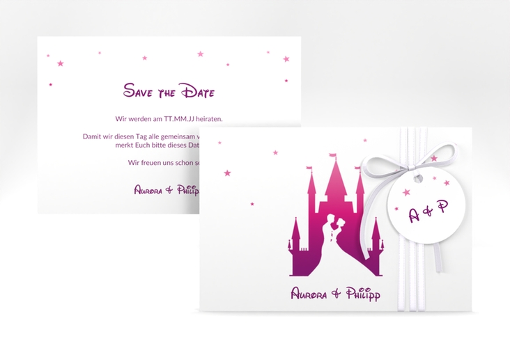 Save the Date-Karte Castle A6 Karte quer pink