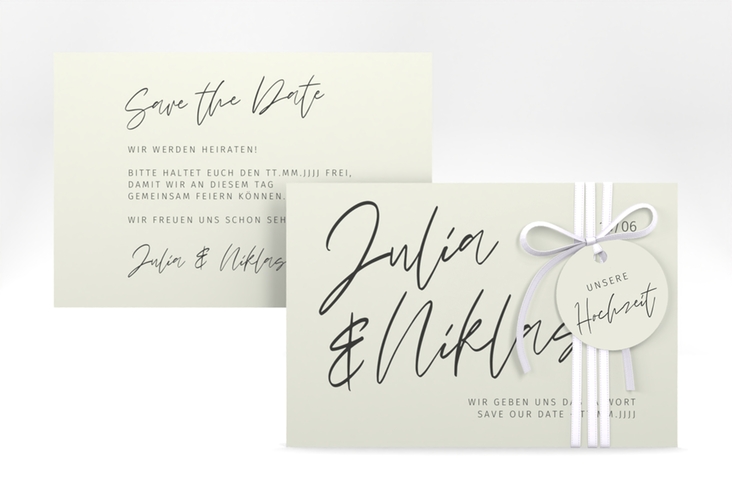 Save the Date-Karte Einfachheit A6 Karte quer mint hochglanz mit modernem Schriftzug