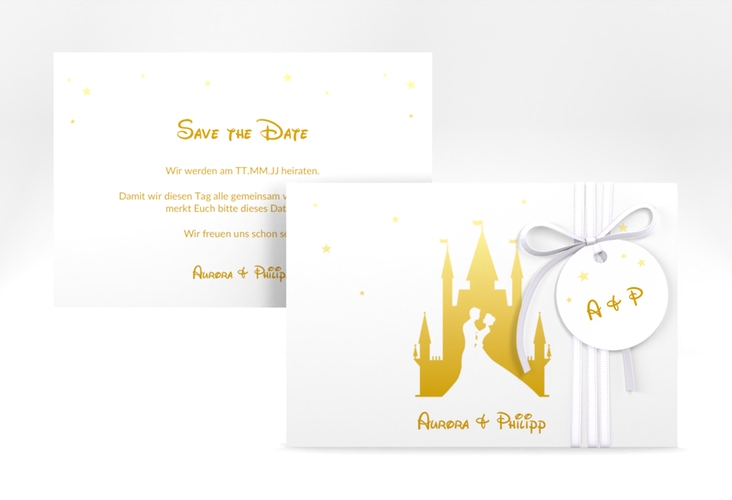 Save the Date-Karte Castle A6 Karte quer gold