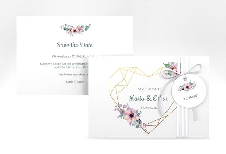 Save the Date-Karte Herzgold A6 Karte quer