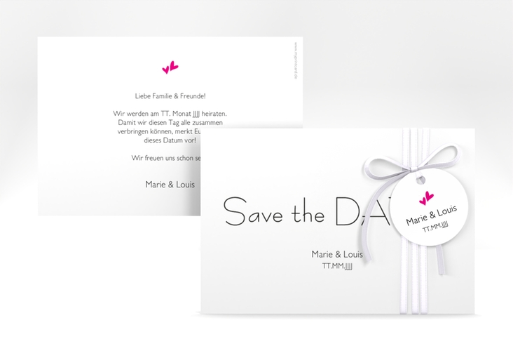 Save the Date-Karte Hochzeit Twohearts A6 Karte quer pink hochglanz