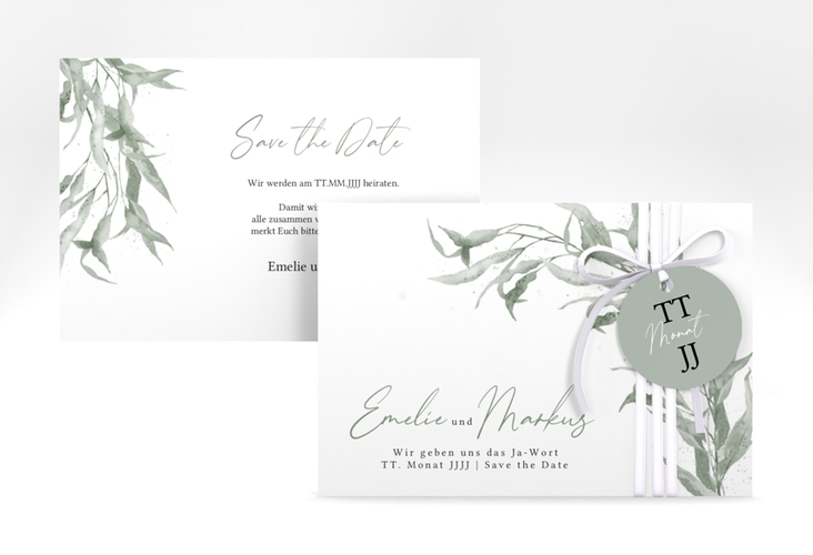 Save the Date-Karte Eucalyptus Green A6 Karte quer