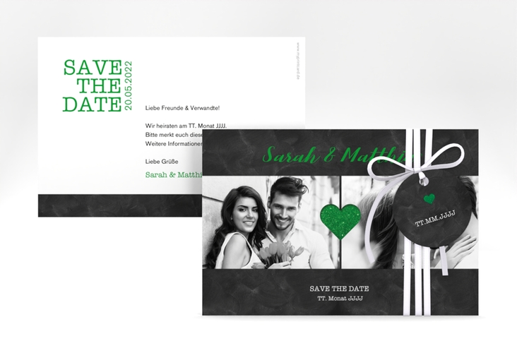 Save the Date-Karte Sparkly A6 Karte quer gruen hochglanz