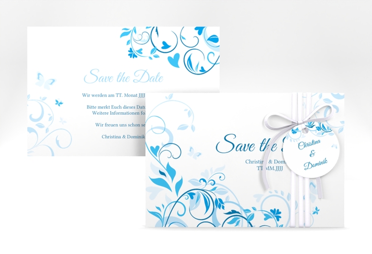 Save the Date-Karte Lilly A6 Karte quer blau hochglanz