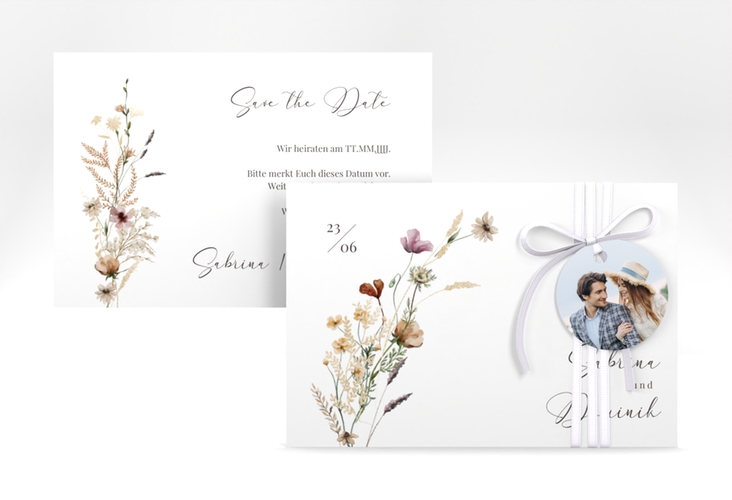 Save the Date-Karte Sauvages A6 Karte quer mit getrockneten Wiesenblumen