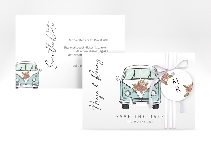 Save the Date-Karte Hochzeitsbulli A6 Karte quer blau