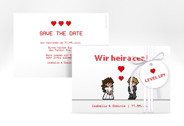 Save the Date-Karte Pixel A6 Karte quer weiss