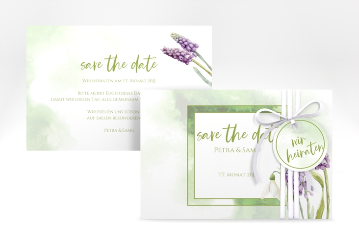 Save the Date-Karte Frühling A6 Karte quer mit Frühlingsblumen in Aquarell