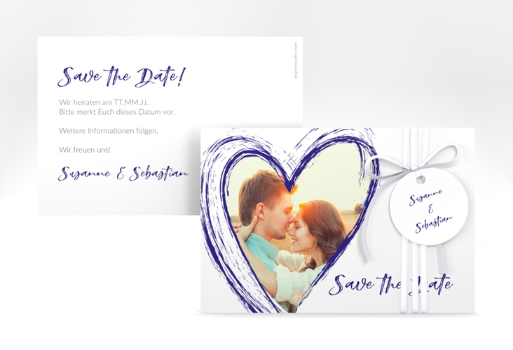 Save the Date-Karte Liebe A6 Karte quer blau hochglanz