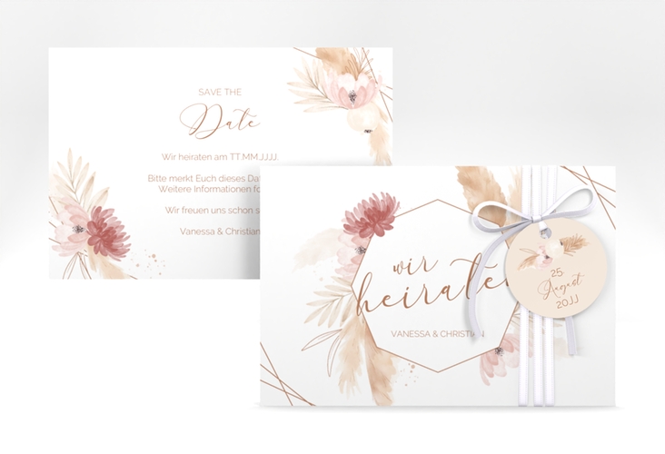 Save the Date-Karte Bohostyle A6 Karte quer mit Pampasgras in Aquarell