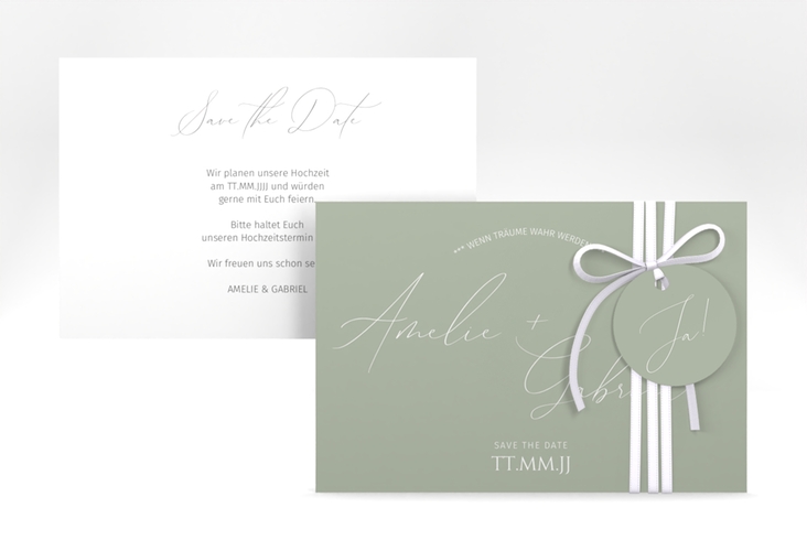 Save the Date-Karte Federschrift A6 Karte quer gruen in schlichtem Design mit Kalligrafie