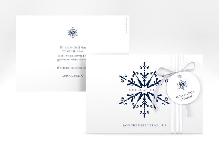 Save the Date-KarteCrystal A6 Karte quer weiss hochglanz mit Eiskristall