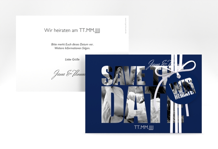 Save the Date-Karte Hochzeit Letters A6 Karte quer blau hochglanz