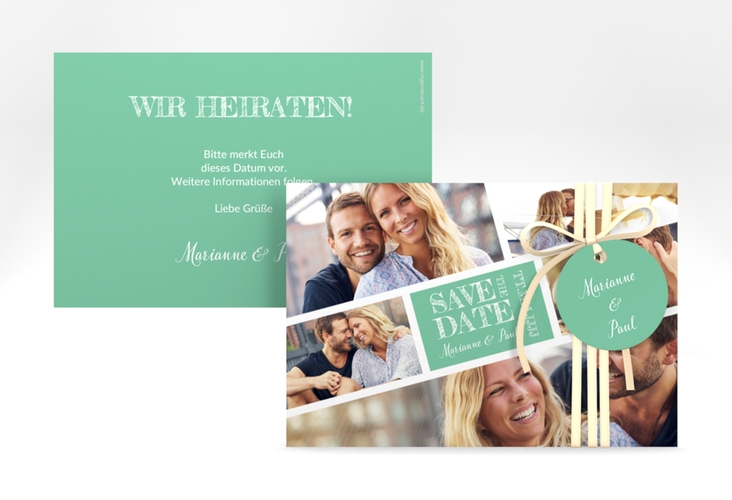 Save the Date-Karte Rise A6 Karte quer mint hochglanz