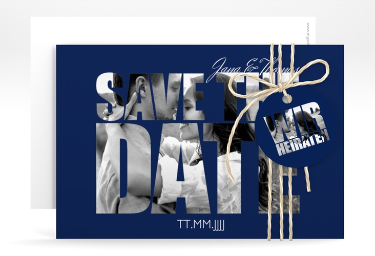 Save the Date-Karte Hochzeit Letters A6 Karte quer blau hochglanz