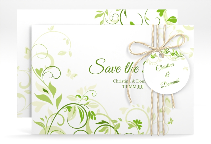 Save the Date-Karte Lilly A6 Karte quer gruen hochglanz