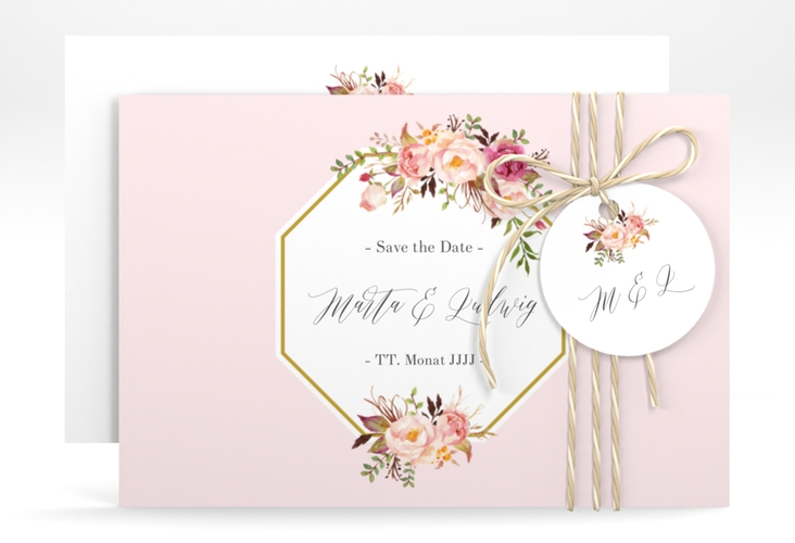 Save the Date-Karte Prachtvoll A6 Karte quer rosa hochglanz