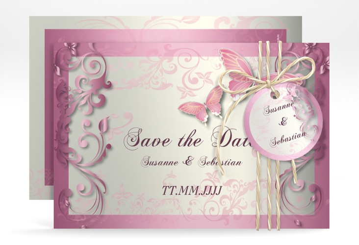Save the Date-Karte Hochzeit Toulouse A6 Karte quer rosa hochglanz romantisch mit Schmetterlingen