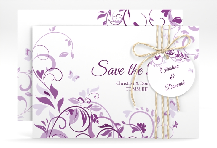 Save the Date-Karte Lilly A6 Karte quer lila hochglanz