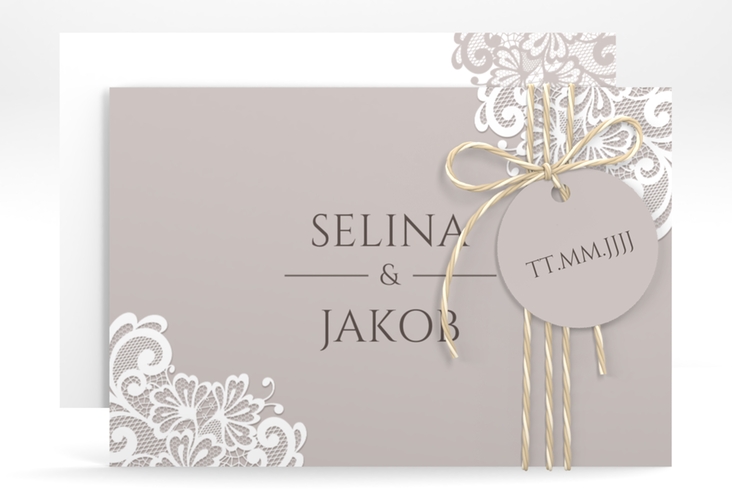 Save the Date-Karte Vintage A6 Karte quer mit floraler Spitze