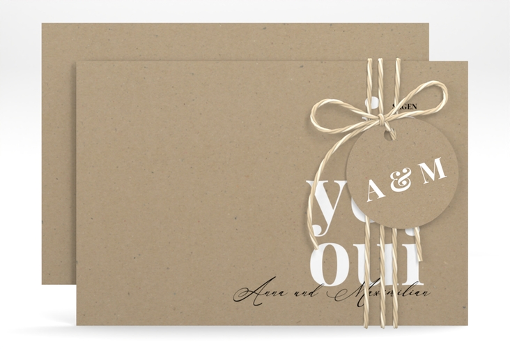 Save the Date-Karte Oui A6 Karte quer Kraftpapier hochglanz mit Ja-Wort in verschiedenen Sprachen
