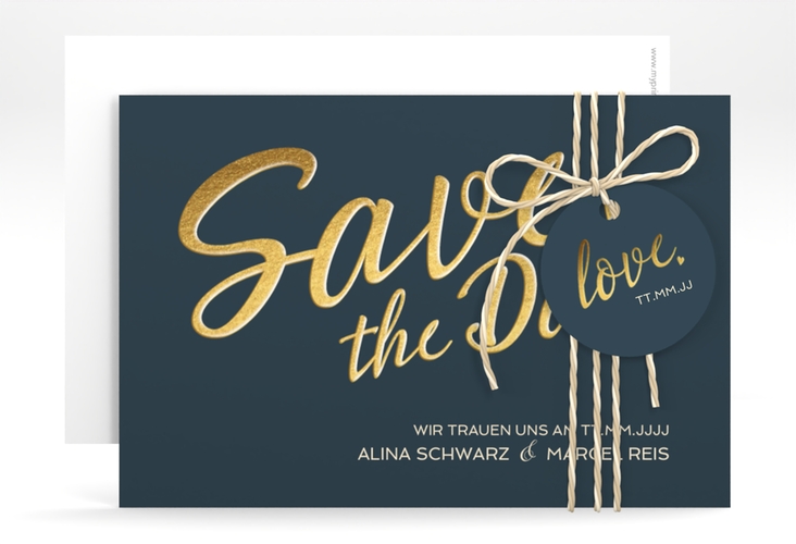 Save the Date-Karte Glam A6 Karte quer blau hochglanz