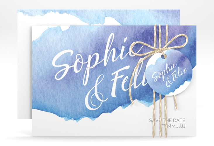 Save the Date-Karte Aquarella A6 Karte quer blau