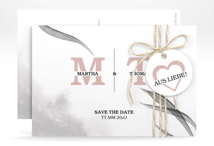 Save the Date-Karte Initialen A6 Karte quer weiss hochglanz