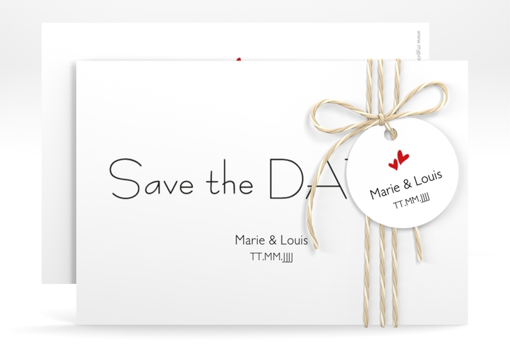 Save the Date-Karte Hochzeit Twohearts A6 Karte quer rot