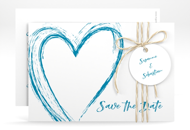 Save the Date-Karte Liebe A6 Karte quer tuerkis hochglanz