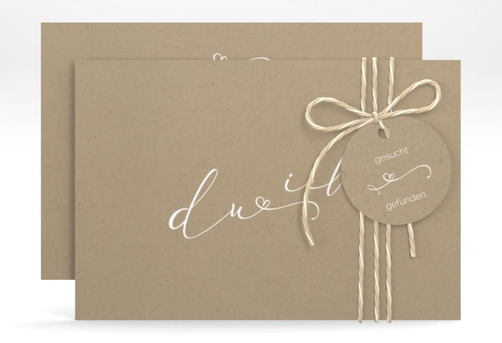 Save the Date-Karte Zweisamkeit A6 Karte quer Kraftpapier hochglanz im minimalistischen Stil mit Aufschrift du & ich