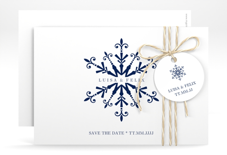 Save the Date-KarteCrystal A6 Karte quer weiss hochglanz mit Eiskristall