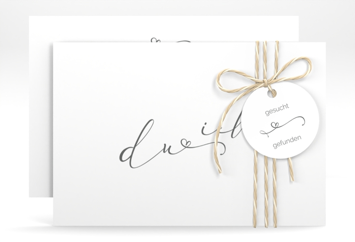 Save the Date-Karte Zweisamkeit A6 Karte quer weiss hochglanz im minimalistischen Stil mit Aufschrift du & ich