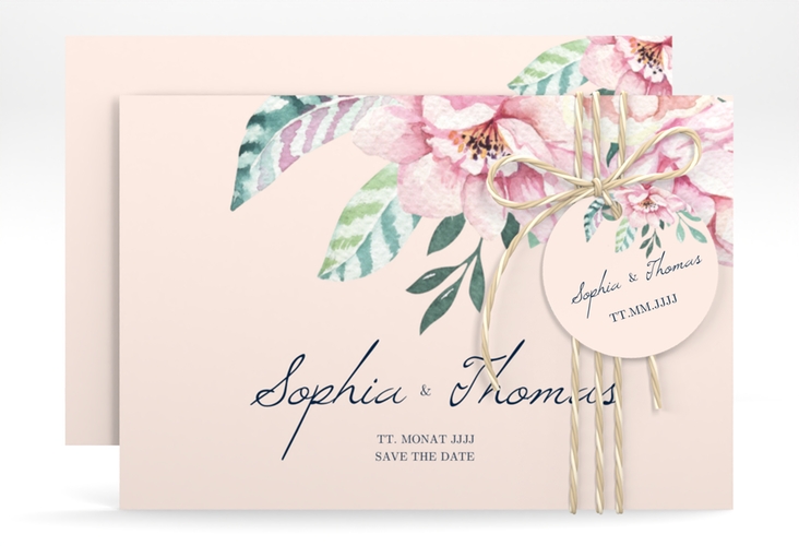 Save the Date-Karte Blooming A6 Karte quer rosa hochglanz