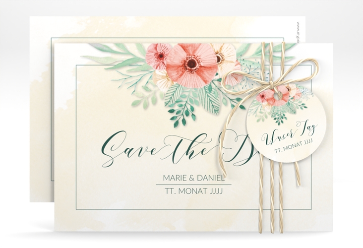 Save the Date-Karte Hochzeit Surfinia A6 Karte quer apricot