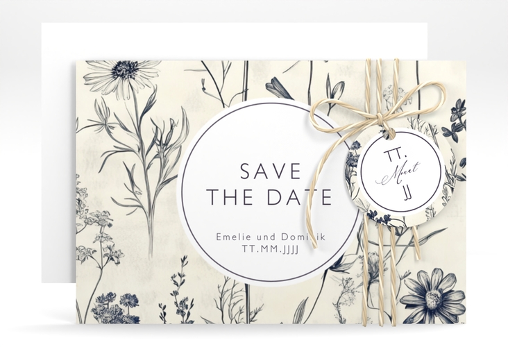Save the Date-Karte Chinoiserie A6 Karte quer beige hochglanz
