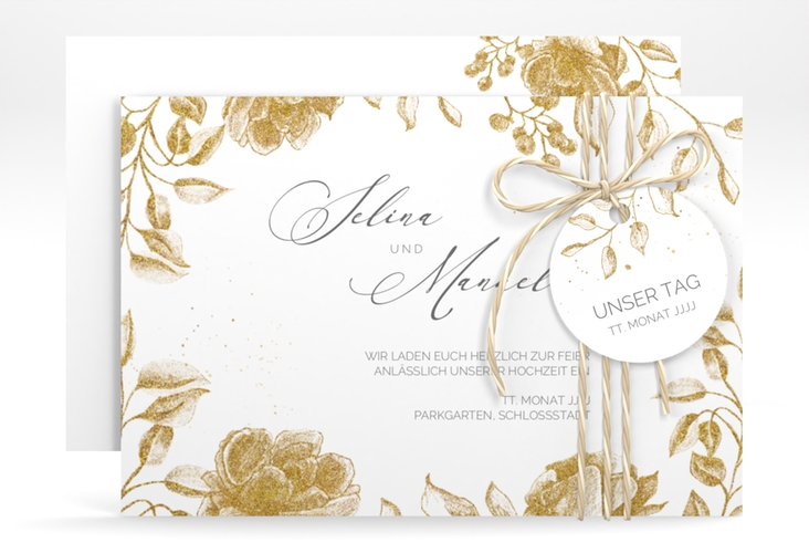 Save the Date-Karte Blattgold A6 Karte quer gold