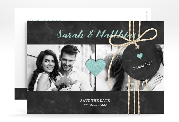 Save the Date-Karte Sparkly A6 Karte quer tuerkis hochglanz