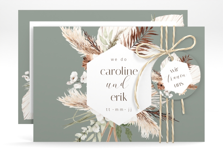 Save the Date-Karte Bohemian A6 Karte quer gruen hochglanz